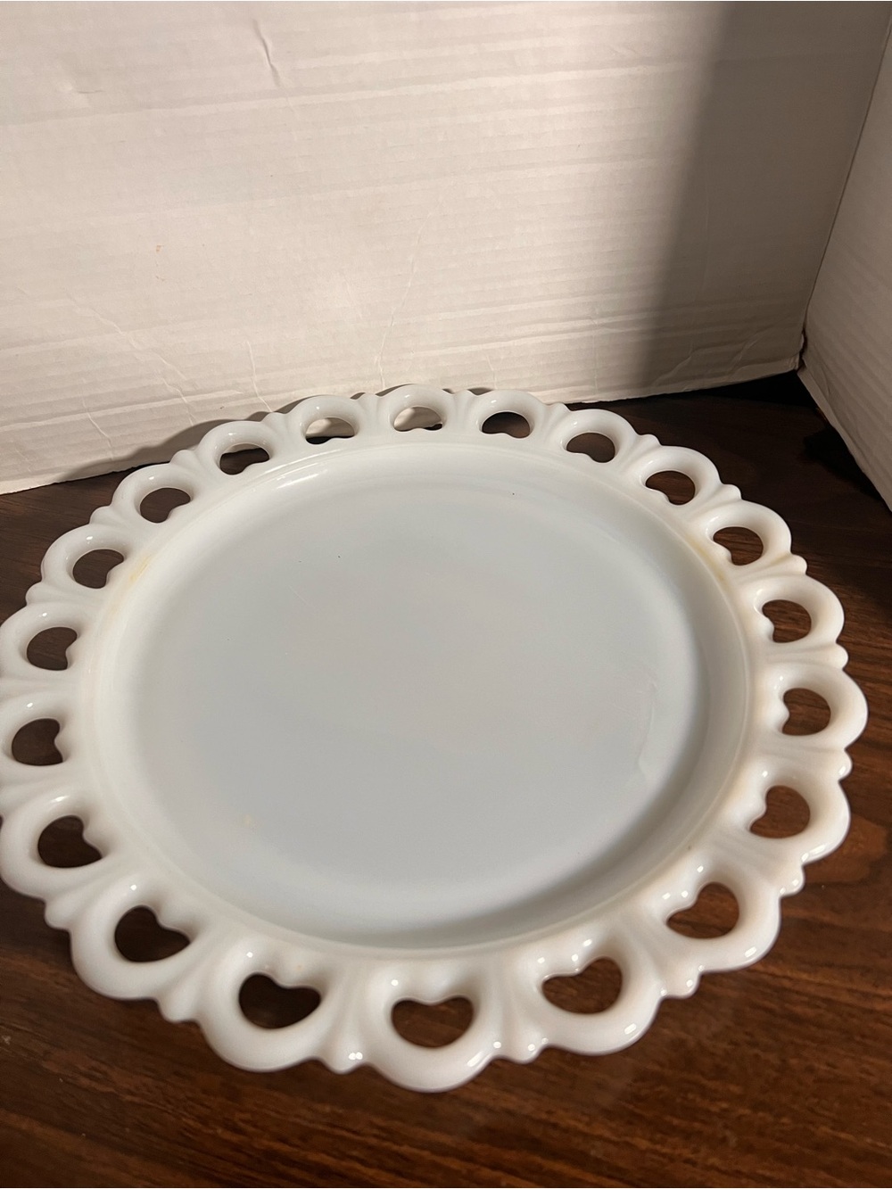 White Milk Glass Heart-Edge Decorative Serving Plate